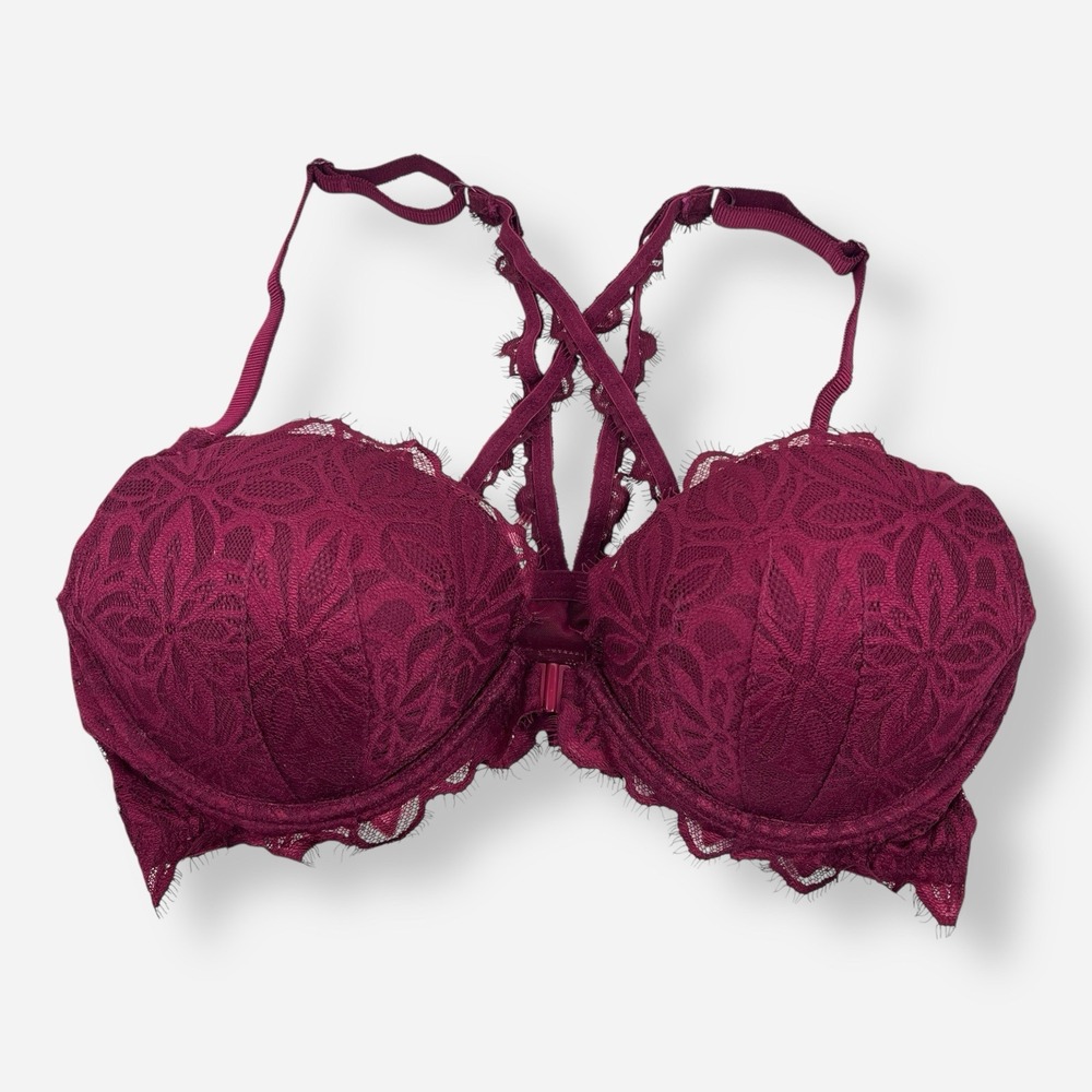 Victoria's Secret PINK Bra Date‎ Racerback Lace Wine Burgundy Red Push-up 36D